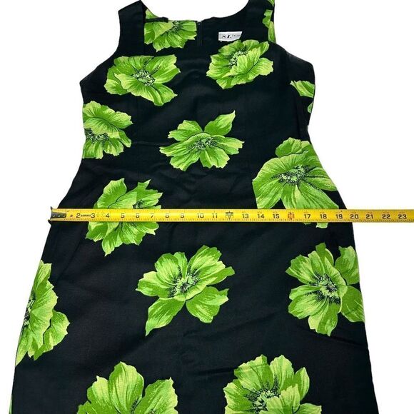 Vintage S.L. Fashions Floral Short Black Sleeveless Mini Dress Green Flowers - Picture 7 of 10
